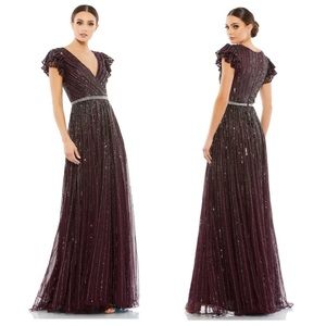 MAC DUGGAL Beaded Cap Sleeve Tulle A-Line Gown NEW Size 4 Blackberry Dress